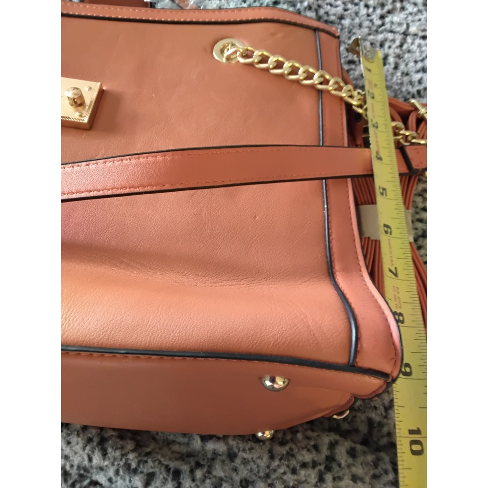 Diophy Women Orange Tan Faux Leather Tote Bag‎ Gold Chain Strap SH-8691S NEW - Picture 10 of 13